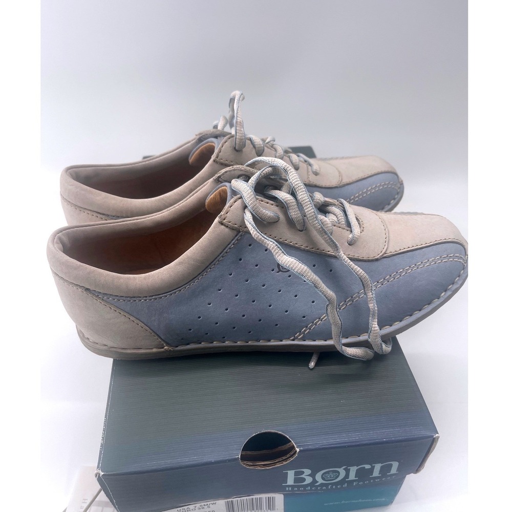Born Rover Sky Powder Blue Tan Leather Lace Up Sneakers W4857 Womens 7.5 M NEW - Picture 9 of 10